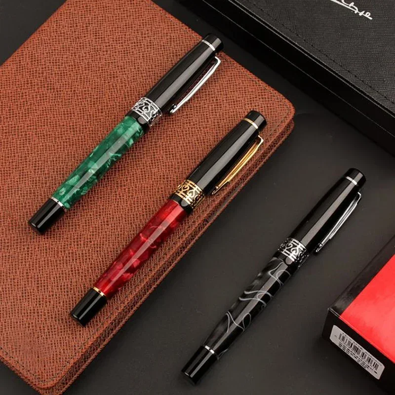 newpicasso-915-metal-and-celluloid-green-marble-fountain-pen-medium-nib-07mm-golden-trim-ink-pen-luxurious-writing-gift-pen-set