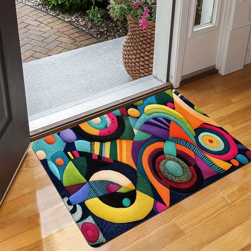 Colorful Abstract Doormat 1pc – Modern Geometric Floor Mat with Bold Art Design, Indoor Entry Rug for Front Door and Hallway