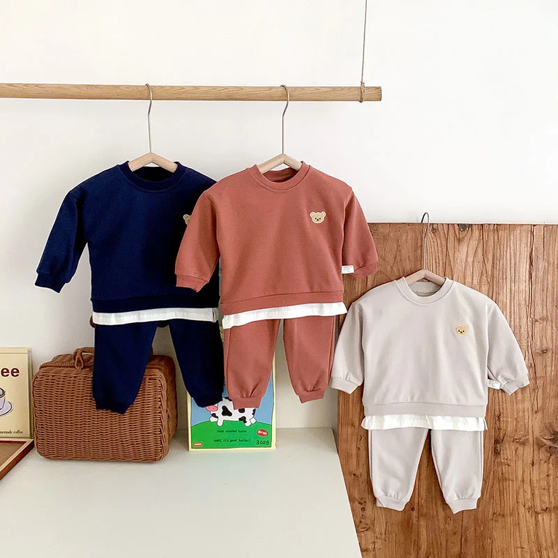 

2022 Autumn Baby Clothes Set Bear Embroidery Hoodies And Pants 2 Pcs Spring Boys Sweatshirt Suit