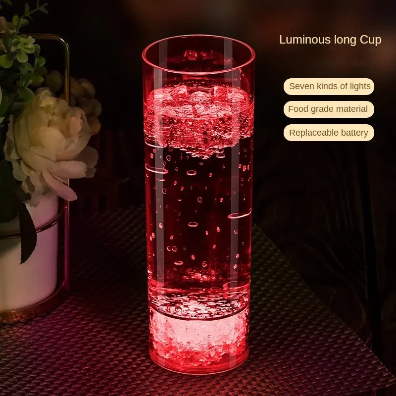 Long Luminous Cup Plastic Wine Glasses LED Light-emitting  Cup for Alcohol Food Grade Materials Glow in The Dark Party Supplies