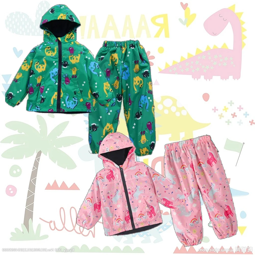 Mädchen Einhorn Wasserdichte Set Kinder Dinosaurier Kleidung Casual Jungen Mädchen Windmantel Langarm Cartoon Jacke Kinder Hoodie Outwear
