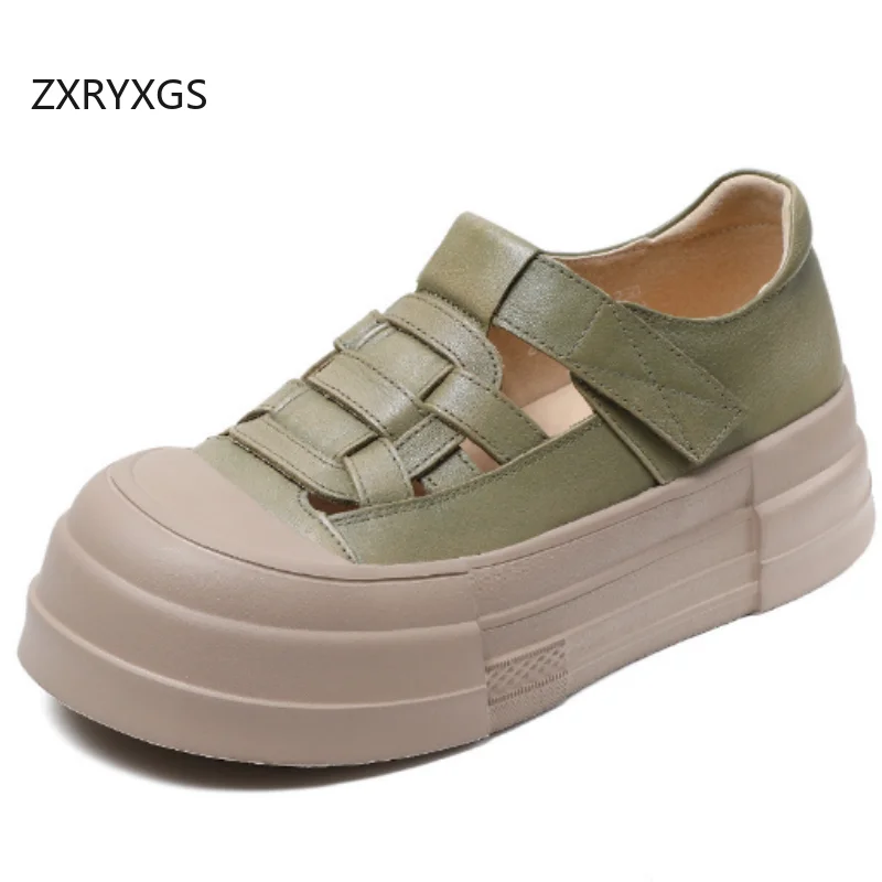 

ZXRYXGS 2025 Popular Top Cowhide Vulcanized Shoes Platform Height Increasing Shoes Sandals Women Leather Sneakers Leisure Shoes