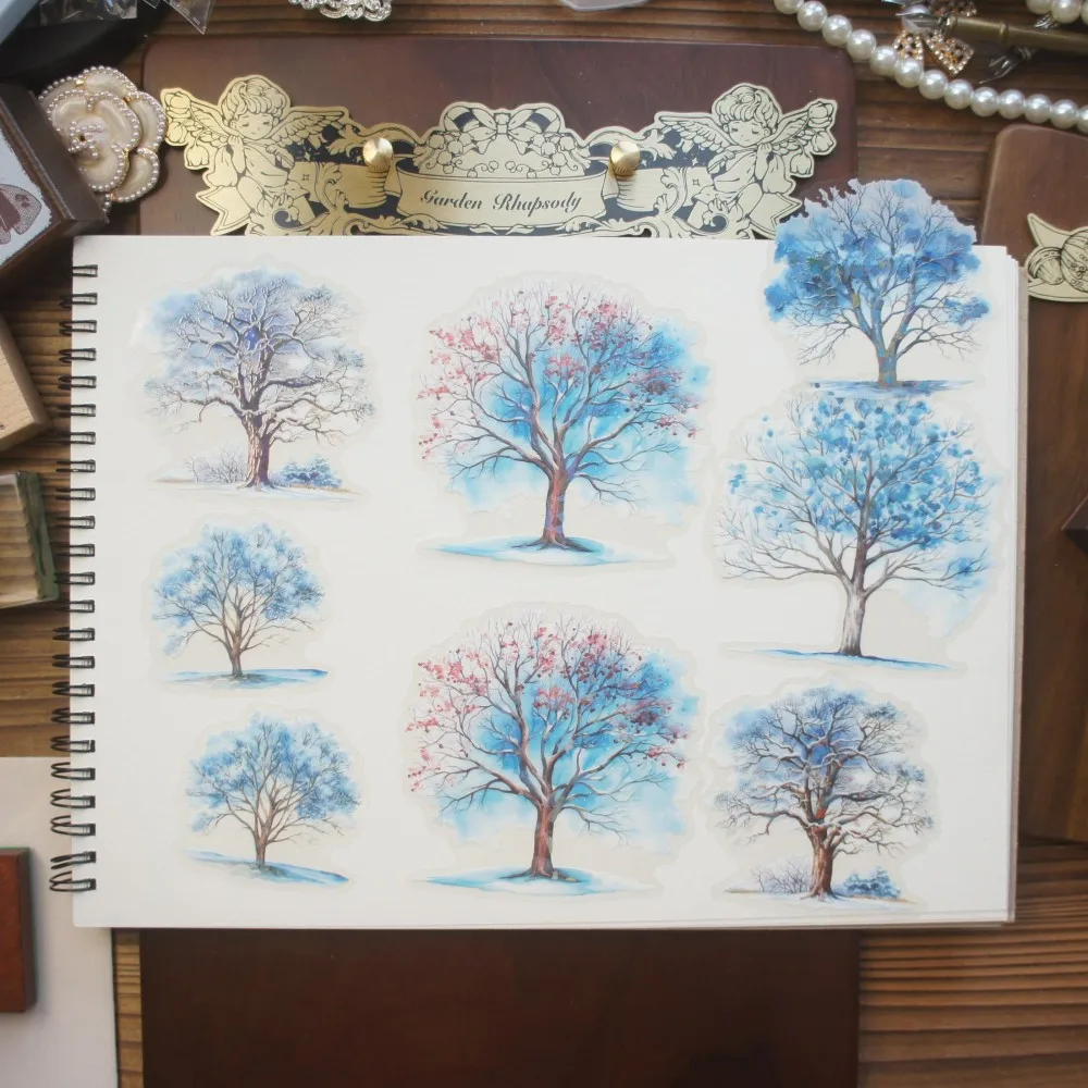 

10pcs Green Pink Red White Forest Trees Style PVC Sticker Scrapbooking DIY Gift Decoration Tag