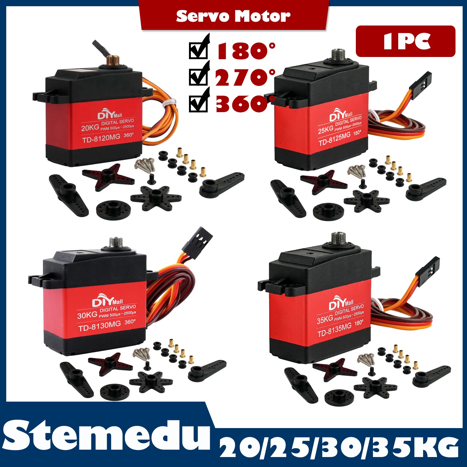 20Kg 25Kg 30Kg 35Kg RC Digital Servo Large Torque 180/270 Angle Controllable Servo Motor 360 Rotation For 1/8 1/10 RC Cars Model