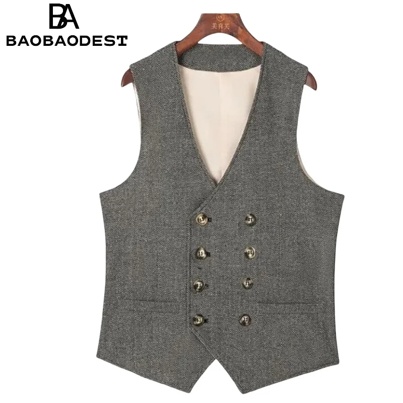 

Men's Vintage Wool Vest | Regular Fit Wedding Waistcoat for Groom & Groomsmen (Matching Suit Available Reinforced Stitching Why