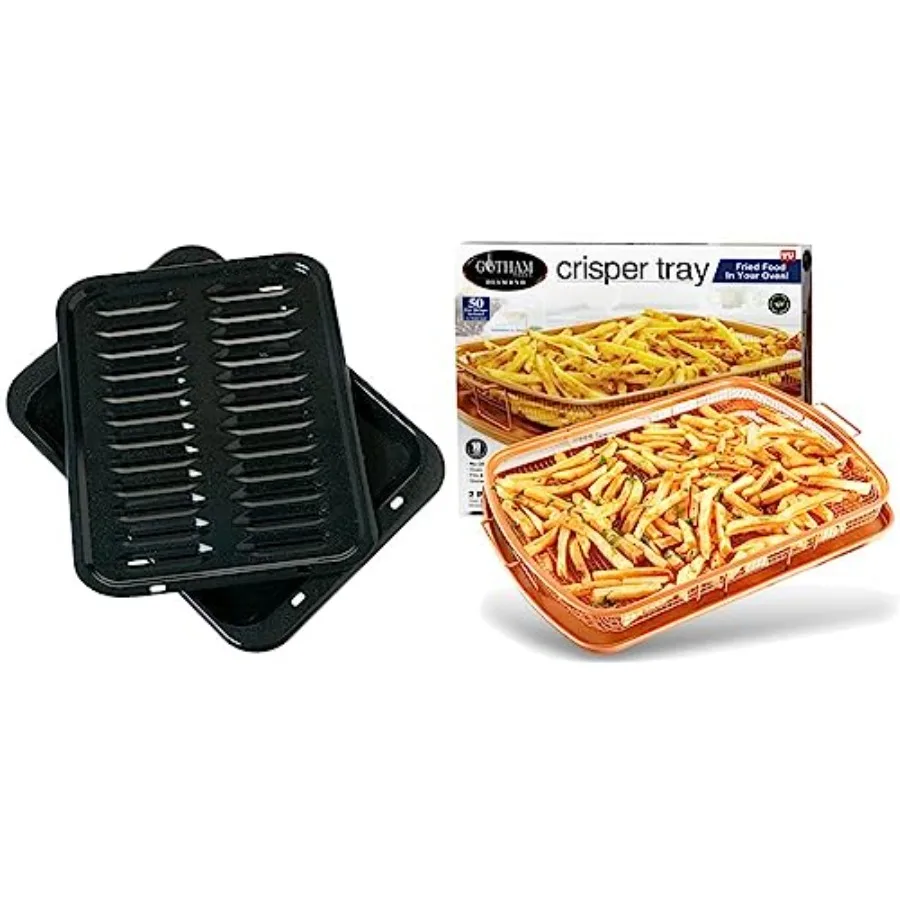 

Appliances Broiler Pan with Rack for Oven Non-Stick Pan 2 Piece Black Porcelain Coated Carbon Steel and Air Fryer Basket For Ov