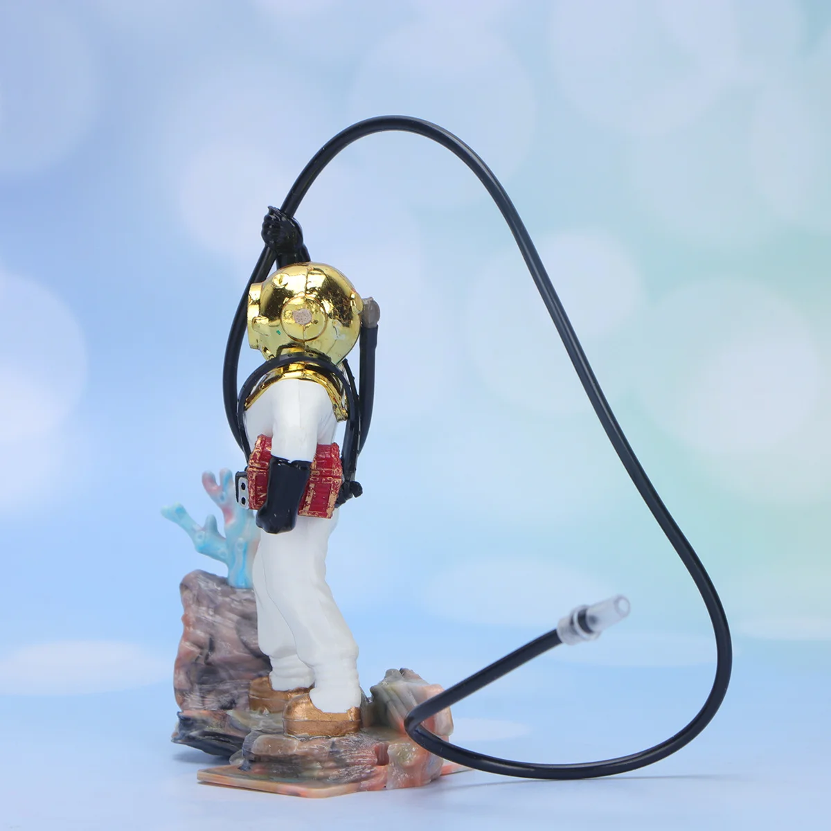 

Diver Fish Tank Decoration White Resin Aquarium Ornament Underwater Bubble Sculpture For Fresh Salt Water Easy Install