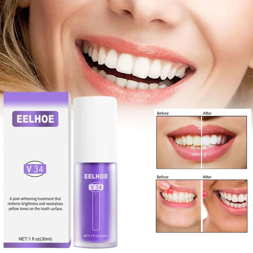 2X EELHOE V34 Toothpaste Repair Teeth Whitening Cleansing Stains Oral Cleaning Purple Orange Colour Corrector Toothpaste 2024