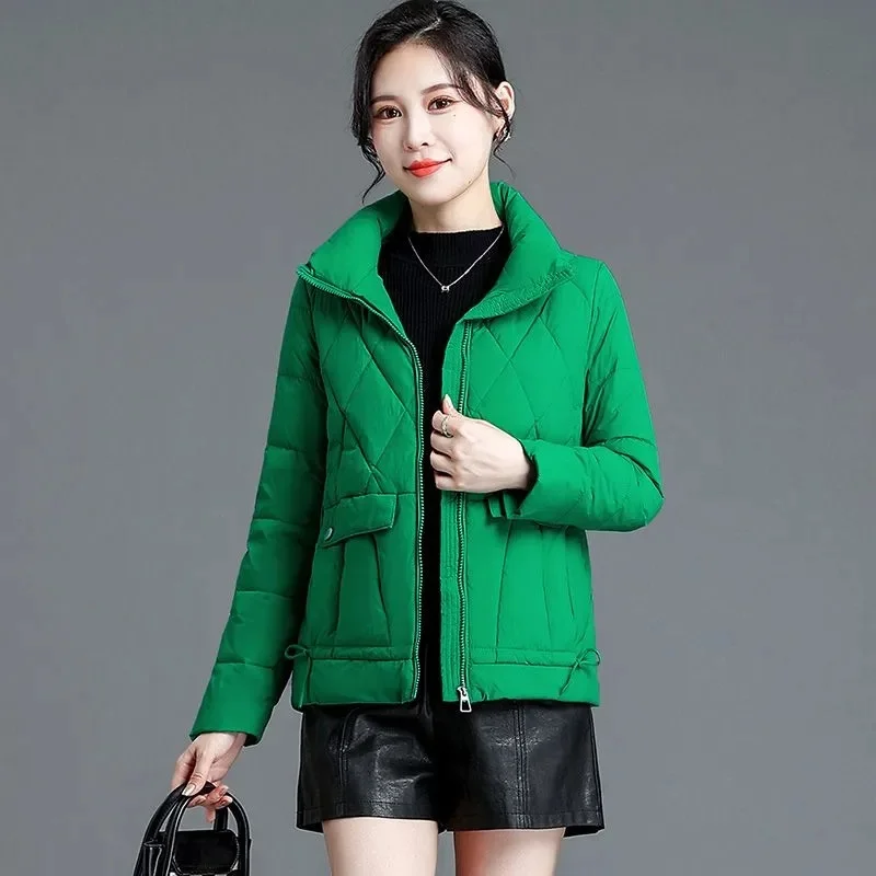 

Cotton-Padded Jacket Female Tide Winter 2023New Quilting Feather Coat Diamond Plaid Fashion Outwear Short Loose Parkas Women Top