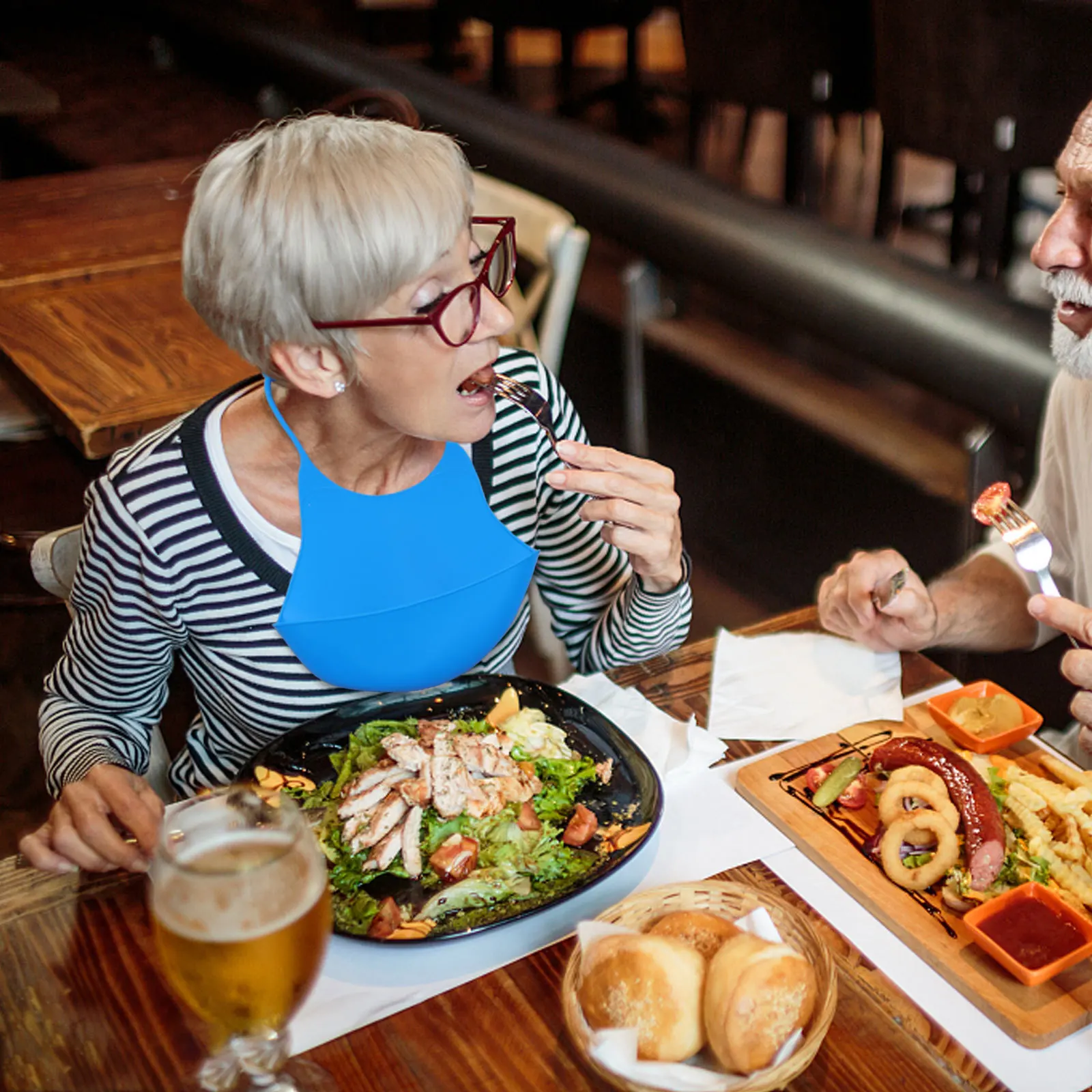 

1pc Waterproof Bib Adjustable Silicone Feeding Apron For Adults Elderly Patients Food Grade Washable Reusable Mealtime