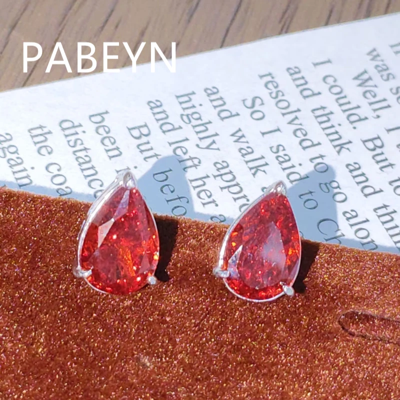 925 Sterling Silver Stylish Simple Ice Flower Cut Pear Zircon Stud Earrings Birthday Party Anniversary Gift Ladies Jewelry