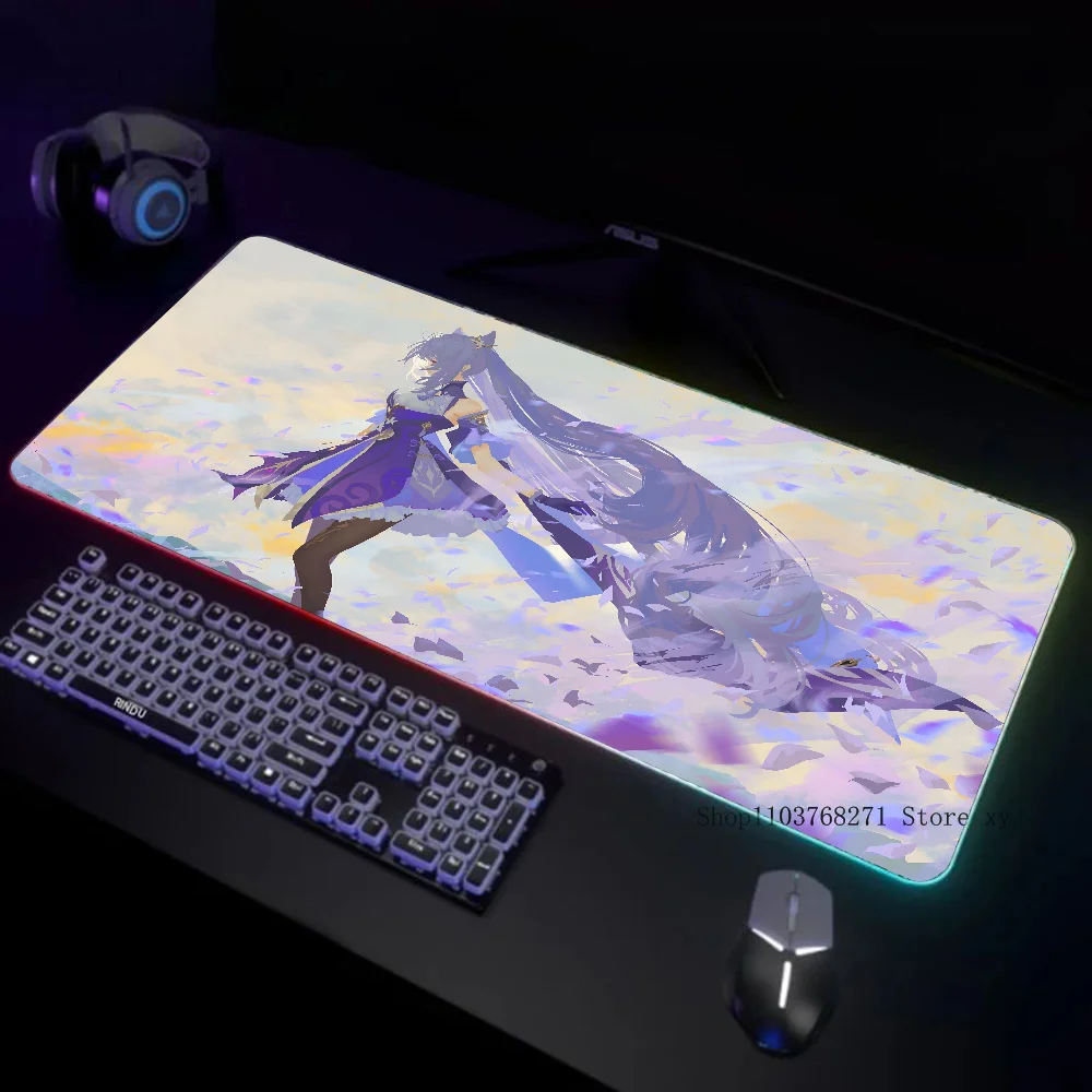 Keqing Genshin Impact Mousepad XXL RGB Gaming Mouse Pads HD Black Gamer Accessories Large LED