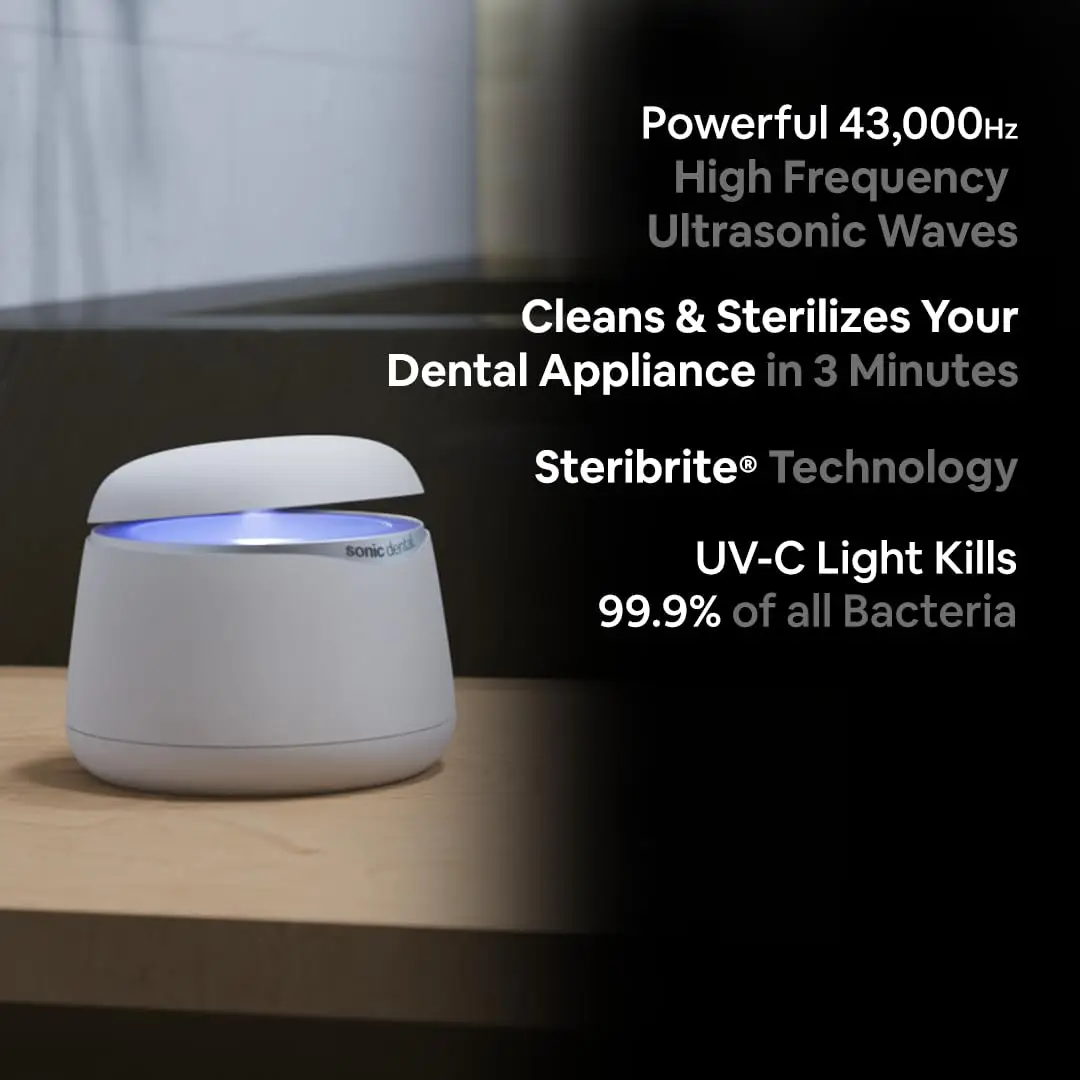 with  Ultrasonic & UV-C Cleaner for Dental Appliances (Pearl White)