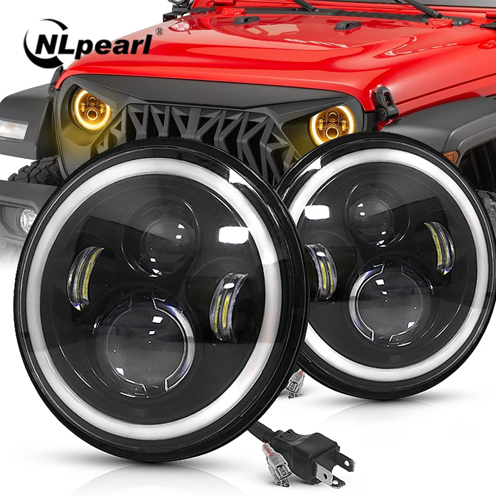 

NLpearl 7inch Round LED HeadLight Bulbs Motorcycle LED HeadLamp Angle Eyes 12V 24V Turn Signal for Lada Niva Urban Offroad 4x4