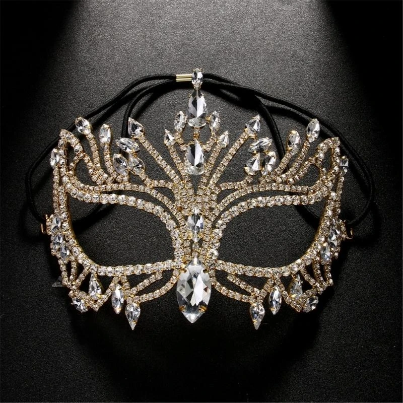 R1WE Rhinestones Masquerade Mask Half Face Mask Halloween Costume Accessories for Men Women Masquerade Halloween Cosplay