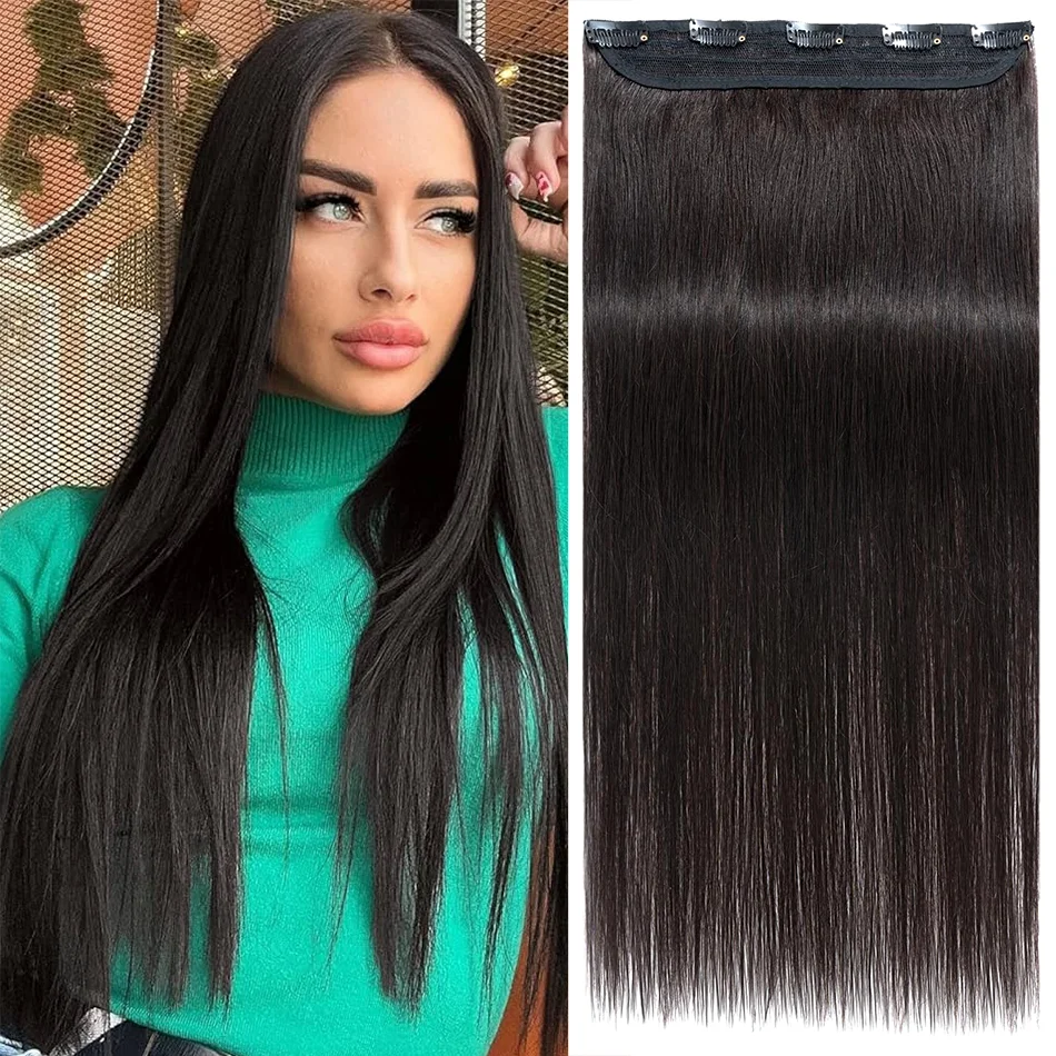 

Человеческие цельные волосы, 5 заколок для наращивания волос, длинные прямые прически, 22 24, 26 дюймов, термостойкие шиньоны, коричневый, черный