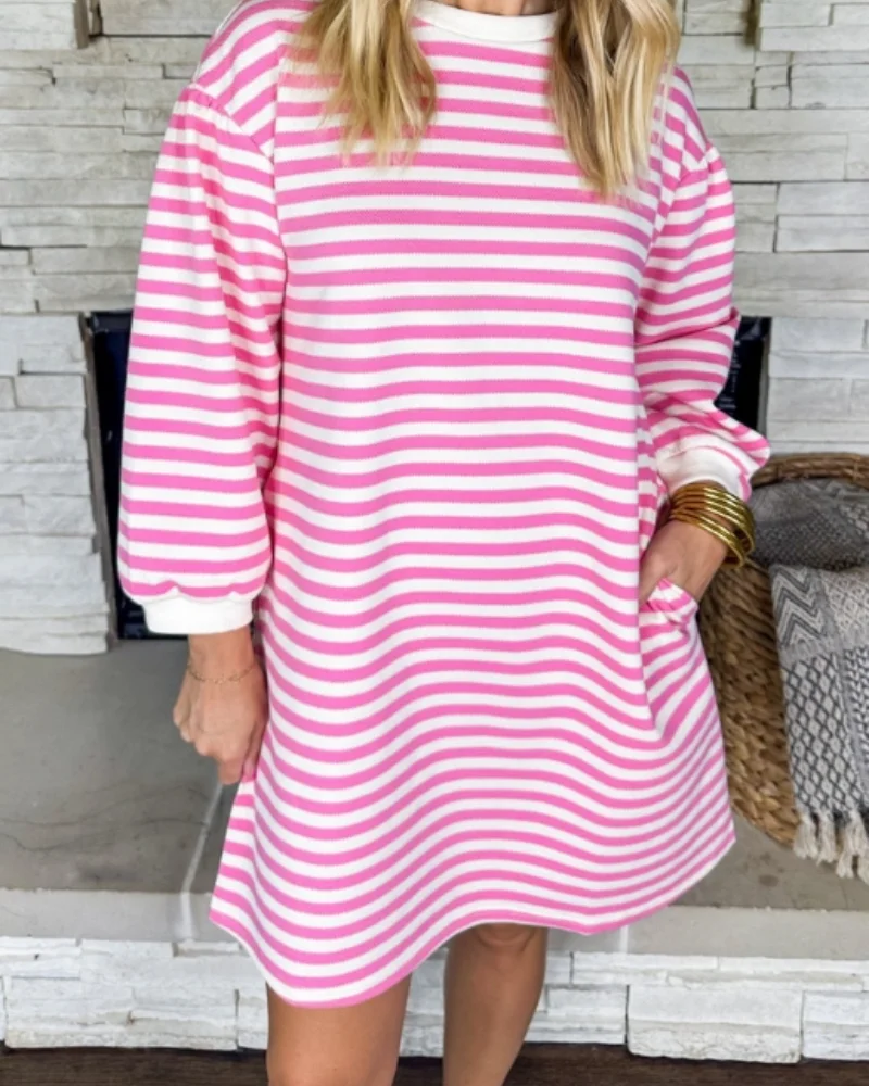 

2024 Autumn / Winter new striped round neck long sleeved round neck casual dress