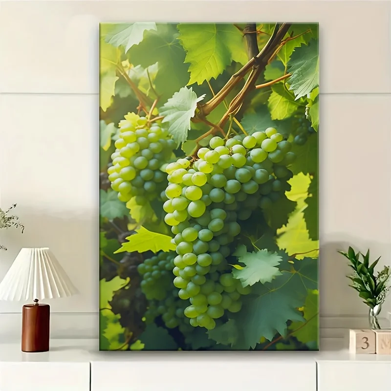 1Pc,Beautiful Canvas Painting, Green Grapes on Vine, Poster, Wall Decoration, Living Room, Decorative Painting