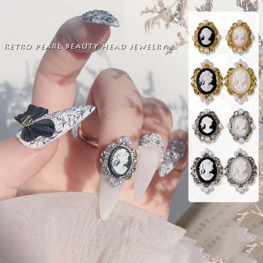 

Metal Girls Beauty Head Pearl Luxury Abstract Beauty Head Ornaments Manicure Nail Art Rhinestone DIY Nail Decoration