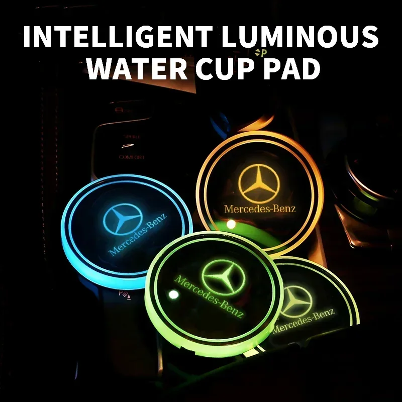 1/2pcs Car Coasters with 7 Colors Changing Light For Mercedes Benz C180 C200 C260 C300 W108 W124 W126 W140 W168 W169 W176