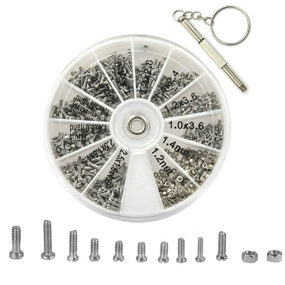 600pcs 12 Kinds Of Small Screws And Nuts For Watch Glass Frame With Screwdriver Watch And Eyeglass Repair Screw Tool