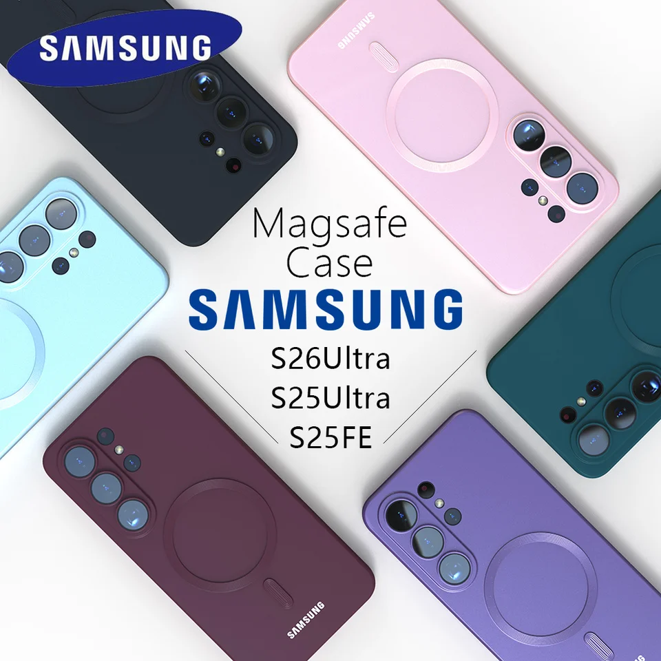 Funda de silicona suave para Samsung Galaxy S26 Ultra S26 Plus S26 A57 S25 S24 S23 S22 Ultra Plus FE EDGE, compatible con MagSafe