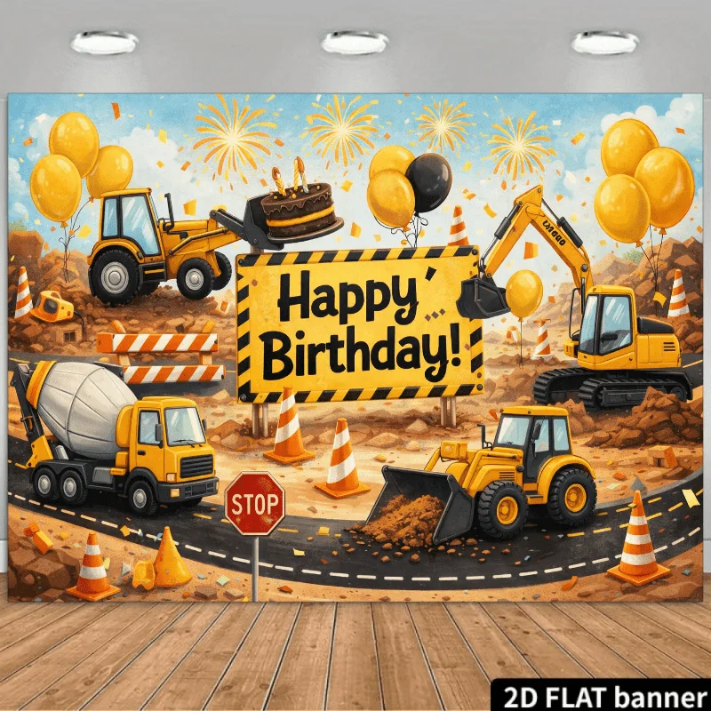 Construction Truck Tapestry, Excavator Birthday Wall Hanging, Yellow Digger Party Decor, Kids Boy Room Art, Road Sign Blanket
