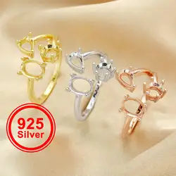 3 Stone Prong Ring Settings,Solid 925 Sterling Silver Ring,With 5x7MM Oval, 4x6MM Pear,5 MM Round Stone,Adjustable Ring 1294526