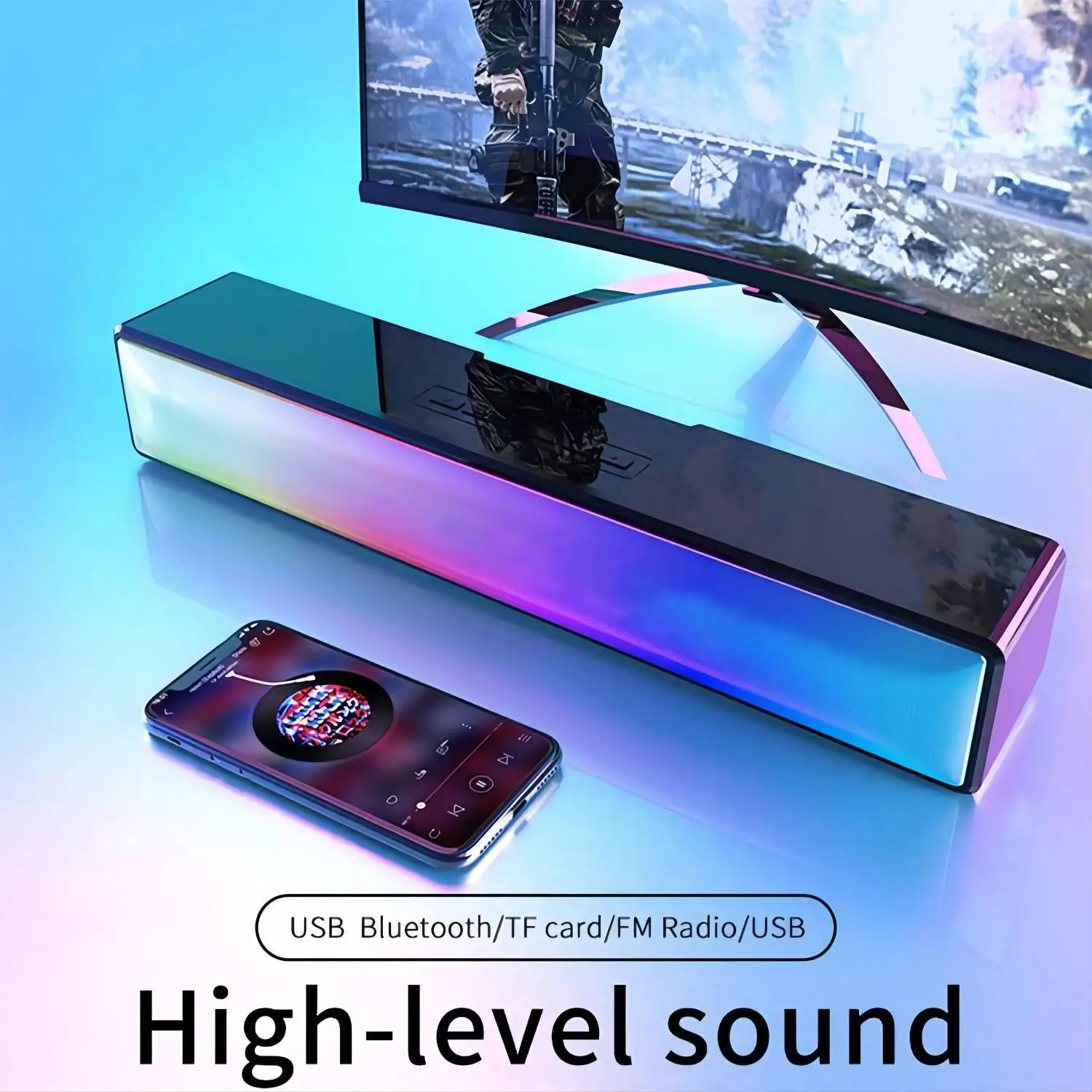 2022 Mới Thoáng Mát Đèn Nhiều Màu Sắc Siêu Trầm 2 Sừng 10W Loa Bluetooth Không Dây Gọi Cho Điện Thoại Máy Tính Soundbar Di Động