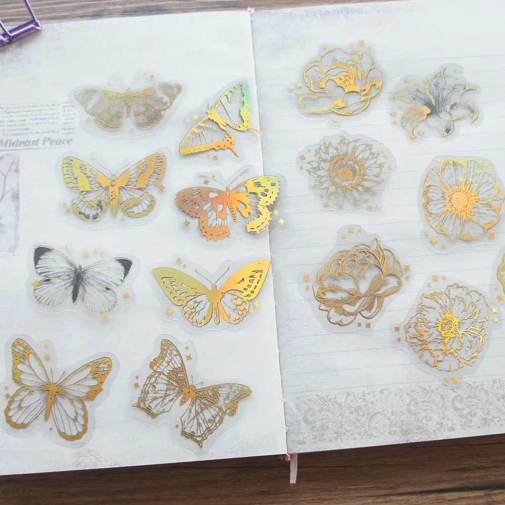 

28pcs Gold Butterfly and Rose Design Paper Sticker Scrapbooking Background DIY Gift Packing Label Decoration