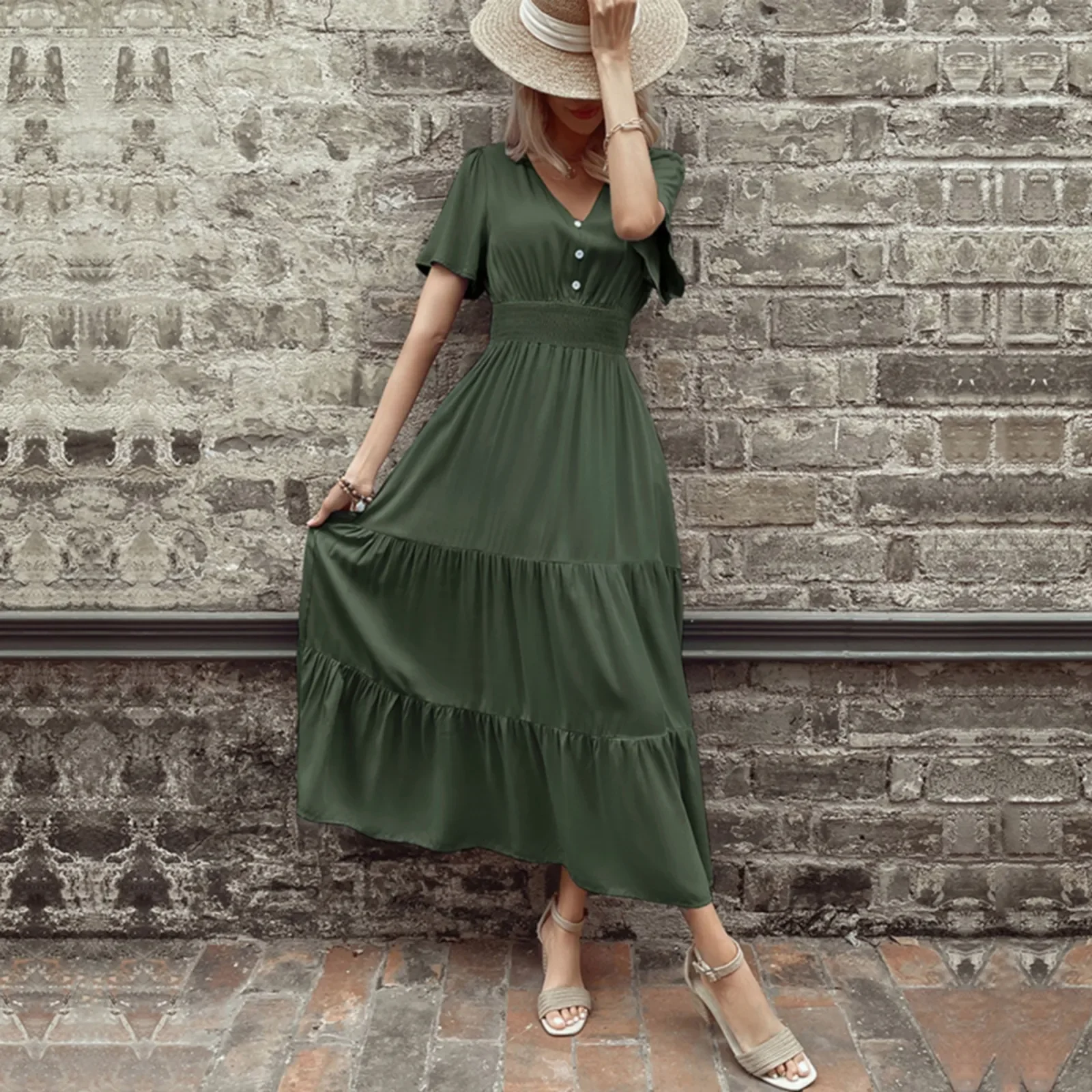 

Summer Fashion Women's Long Skirt Solid Color Short Sleeved Minimalist Dress Sundresses for Women Plus Size vestido verano