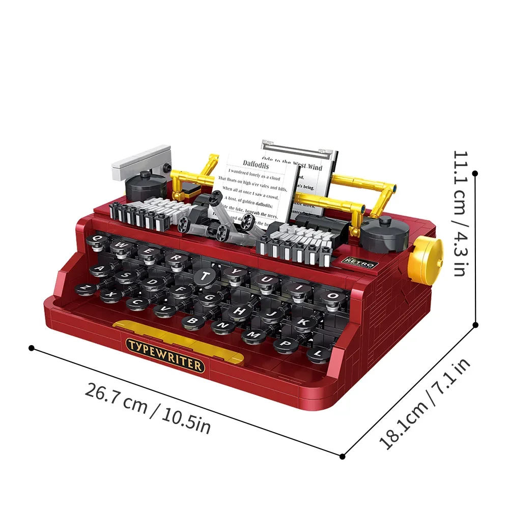 636PCS New Ideas Retro typewriter Building Block Set Mechanical Idea Rotatable Model Building  Creativity Gifts for Kids Adults