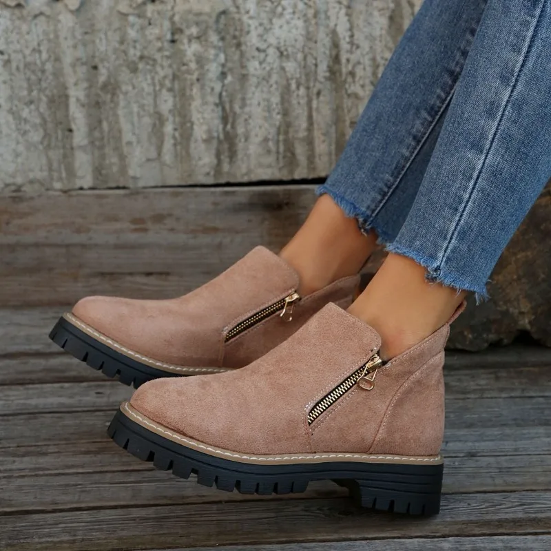 Women's Ankle Boots 2025 New Chelsea Short Boots Fashion Suede Casual Boot Side Zipper Ankle Boots Big Size43 Botas De Mujer2025