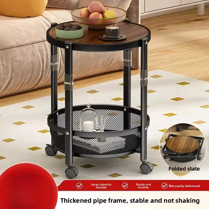 Movable Folding Household Multi-layer Living Room Shelf Small Apartment Coffee Table Storage Rack Storage Side Table