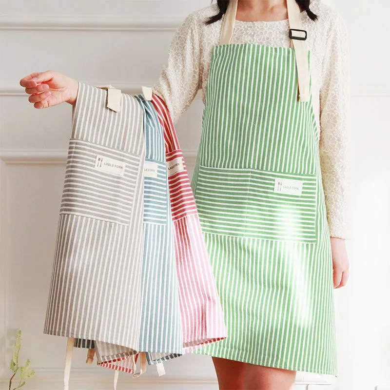 

Linen Striped Apron Household Sleeveless Hanging Neck Elasticity Adjustable Apron Kitchen Cooking Gardening Kitchen Accessories