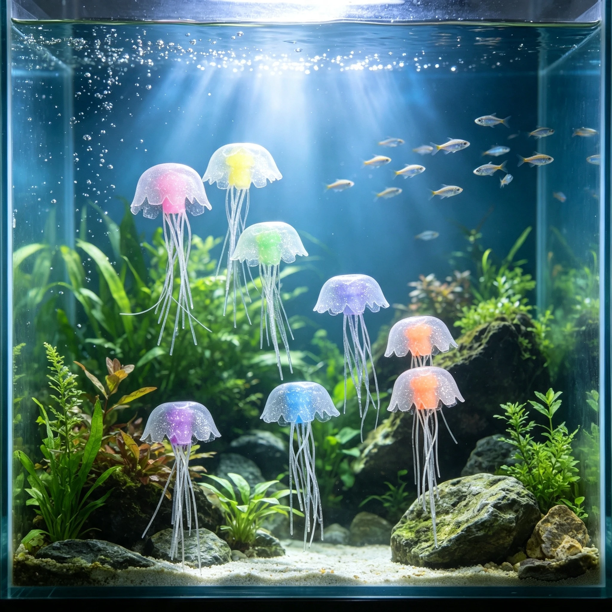 Aquarium & Marine Museum - シミュレーションクラゲ水槽風景装飾、ミニシリコン製フローティング水槽オーナメント、水槽風景装飾