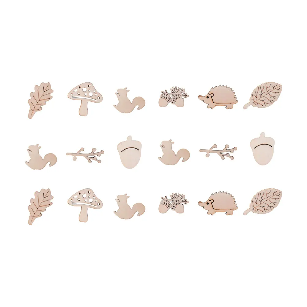 

100pcs Forest Animal Plant Shape Wooden Slices For Crafts Diy Decoration Wooden Pieces Ornament Carved Wood Cutouts Kids Art