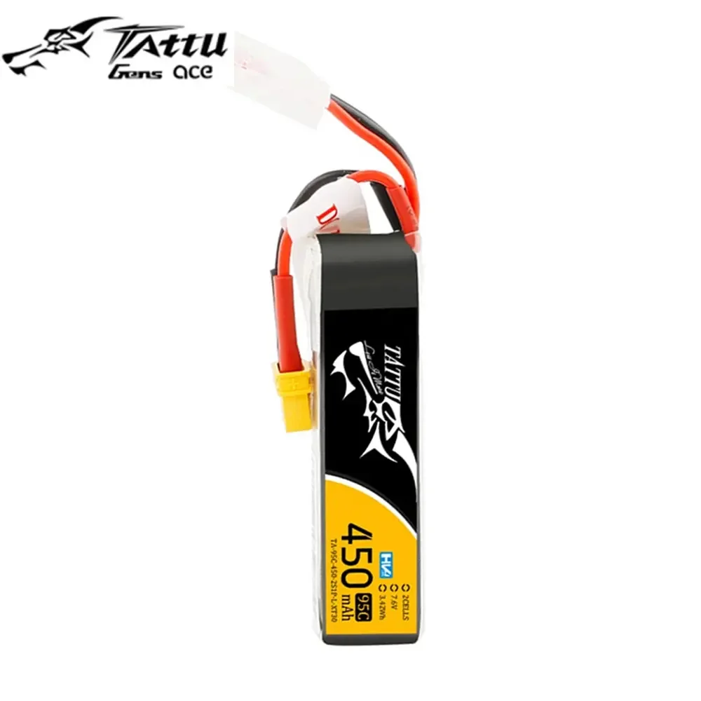 Ace Tattu Lipo Battery 7.4V 7.6V 450mAh 1S 2S 3S 4S 75C 95C z wtyczką XT30/PH2.0 Długi rozmiar RC Batteries do drona wyścigowego RC FPV