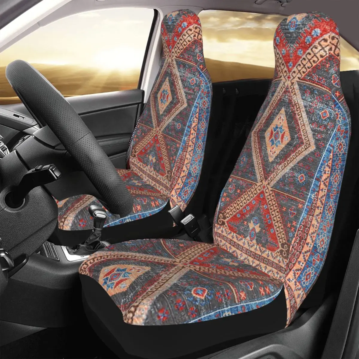 Oriental Moroccan Rustic Style Universal Car Seat Cover Four Seasons Women Boho Hippie Antique Car Seat Mat Fiber Hunting