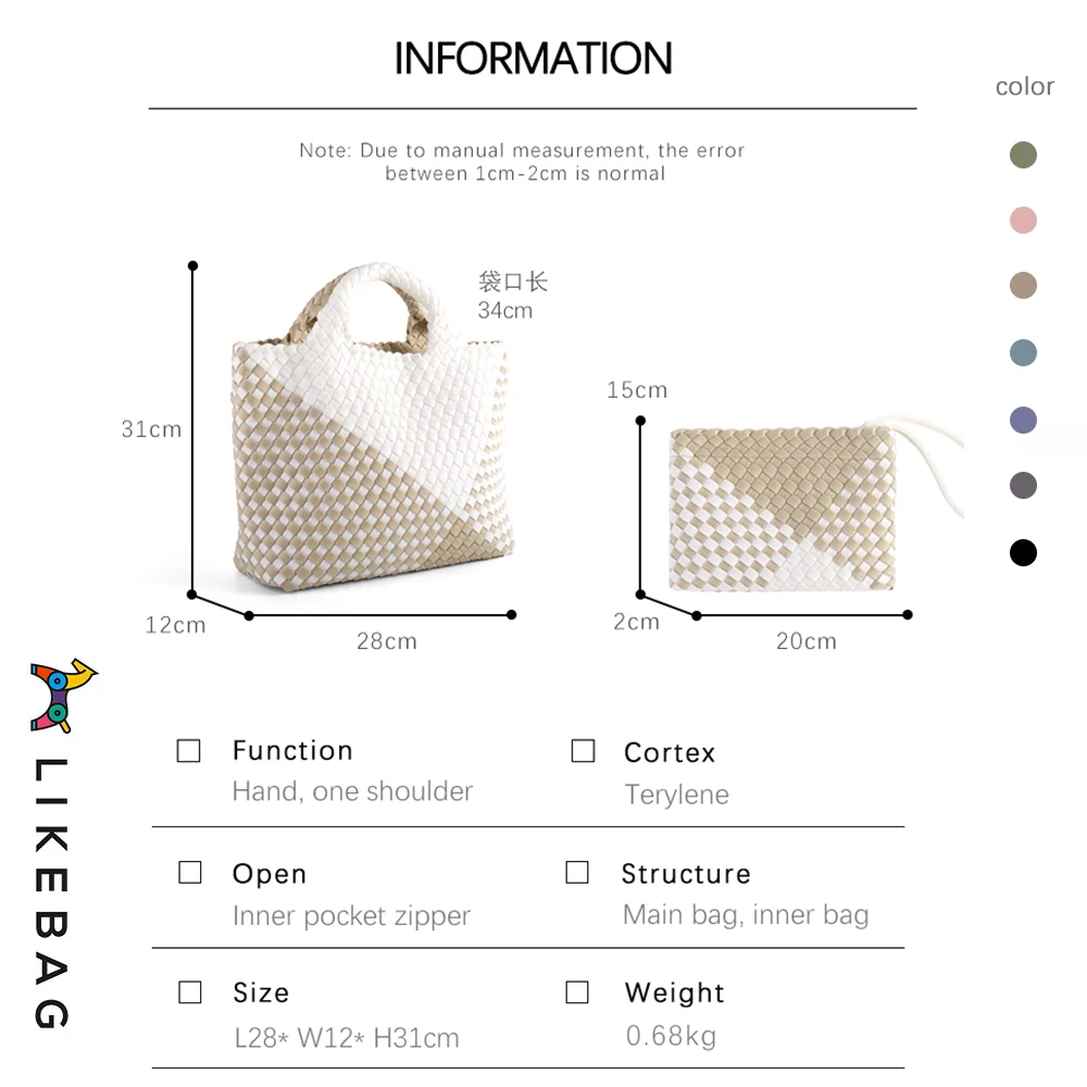 LIKEBAG Fashion Neoprene Woven Bag Nylon Large Capacity Tote Bag With Woven Clutch Bag Stylish Crossbody Bag