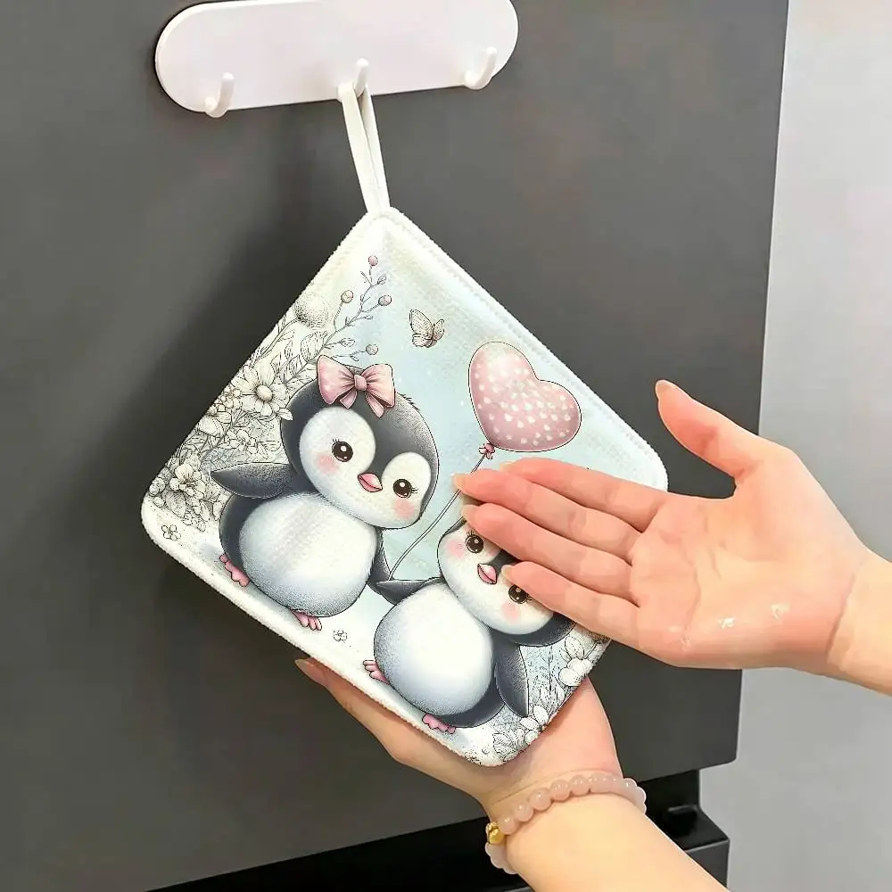 Pudgy Penguin-N CUTE Polyester Cotton Hanging Kitchen Towel, Absorbent Hand Wiping Cloth for Daily Cleaning Drying