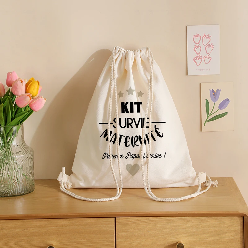Grey Heart Patterns Maternity Survival Kits Drawstring Bags Future Dad Mom Drawstring Pouch Birth Gift Women Travel Shoe Storage
