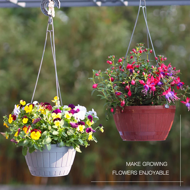 

Новый пластиковый цветочный горшок из полипропиленовой смолы, дышащий самополивающийся ленивый цветочный горшок, подвесной деревянный бочонок с узором, подвесной горшок, садовые принадлежности