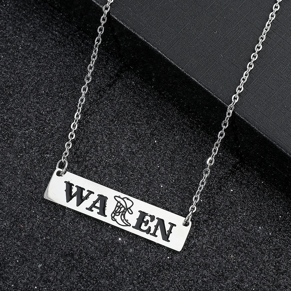 Singer Morgan Wallen Stainless Steel Necklace Wallen Letter Nameplate Pendant Fashion Hip Hop Personality Neck Chain Accessories