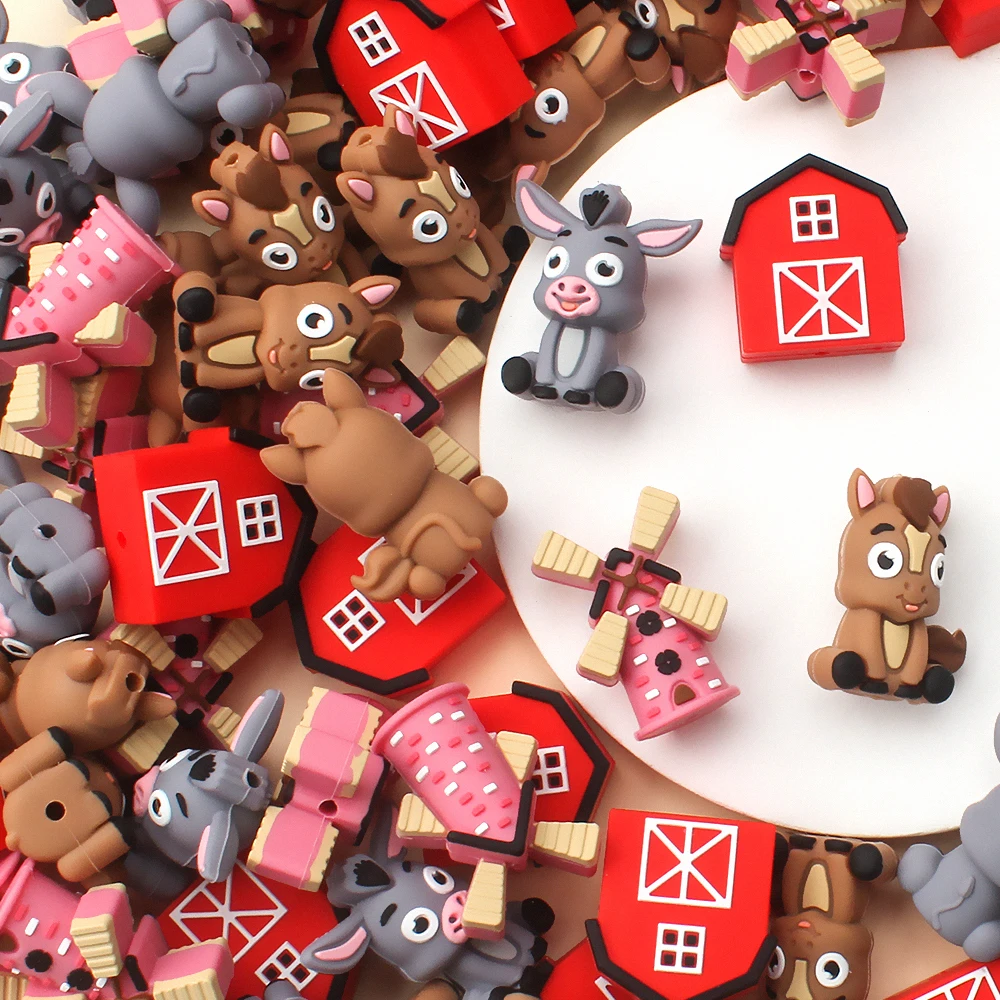 5/10/20/50 قطعة ثلاثية الأبعاد موضوع المزرعة سيليكون الخرز-الحصان ، حمار ، البيت ، طاحونة التركيز الخرز لمستلزمات صناعة المجوهرات #6