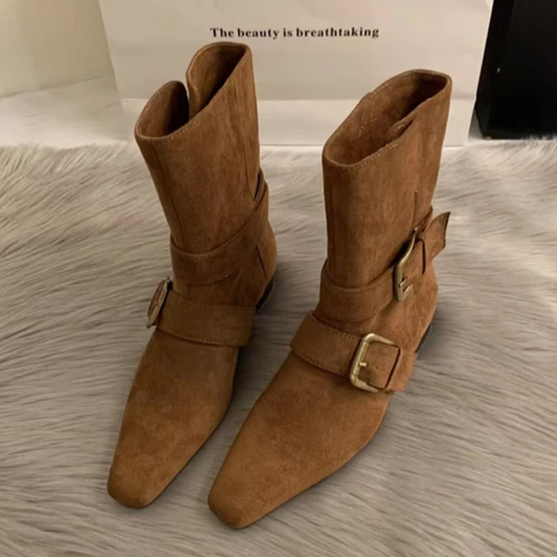

Ankle Boots for Women's Designer Chunky Suede Shoes 2025 Winter Chelsea Boots New Trend Walking Gothic Boots Fad Ladies Shoes
