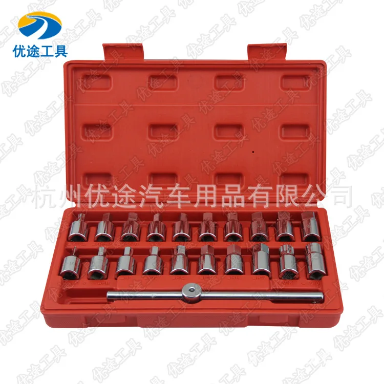 21 Pcs of Four Corners Hexagonal Oil Drain Tool Screw Set Oil Pan Screw Socket Wrench