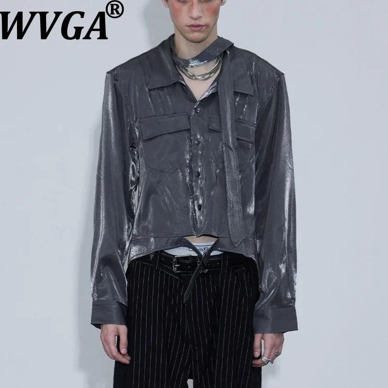 

Мужская рубашка WVGA: Новинка Весна-Осень, модная, с коротким рукавом, из жидкого хлопка, с отложным воротником, повседневная, с лентой, длинный рукав, модель W19609