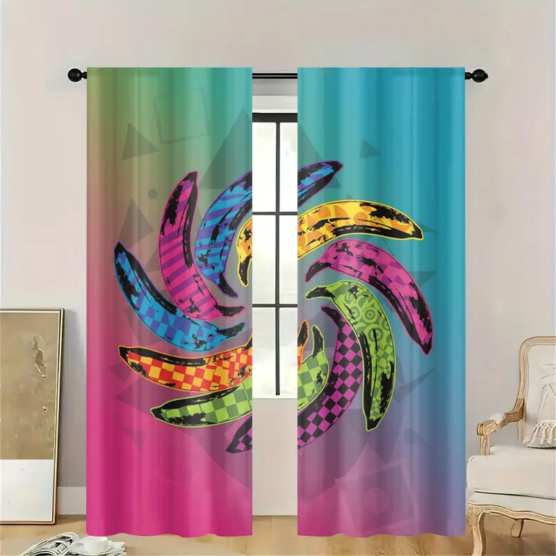 Fun Abstract Banana Print Curtains Window Panels Bathroom Kitchen Decor Retro Tropical Art Filtered Light Curtains for Window Dr