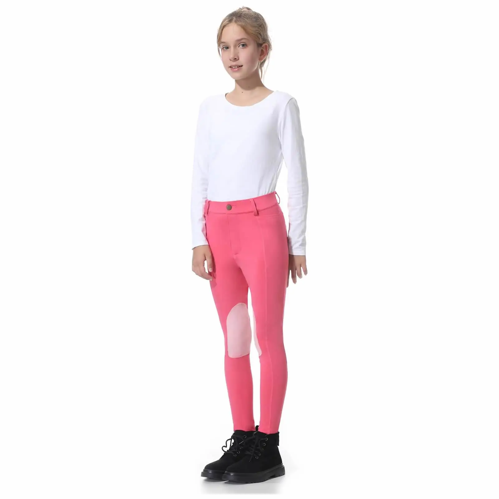 Winter Girls Equestrian Clothing Horse Riding Pants With Front-Zip Knee-Patches Nylon Pockets For Kids